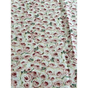 Vintage Woven Thick Cotton All Over Pink Roses Rectangle Tablecloth 70"x 50"